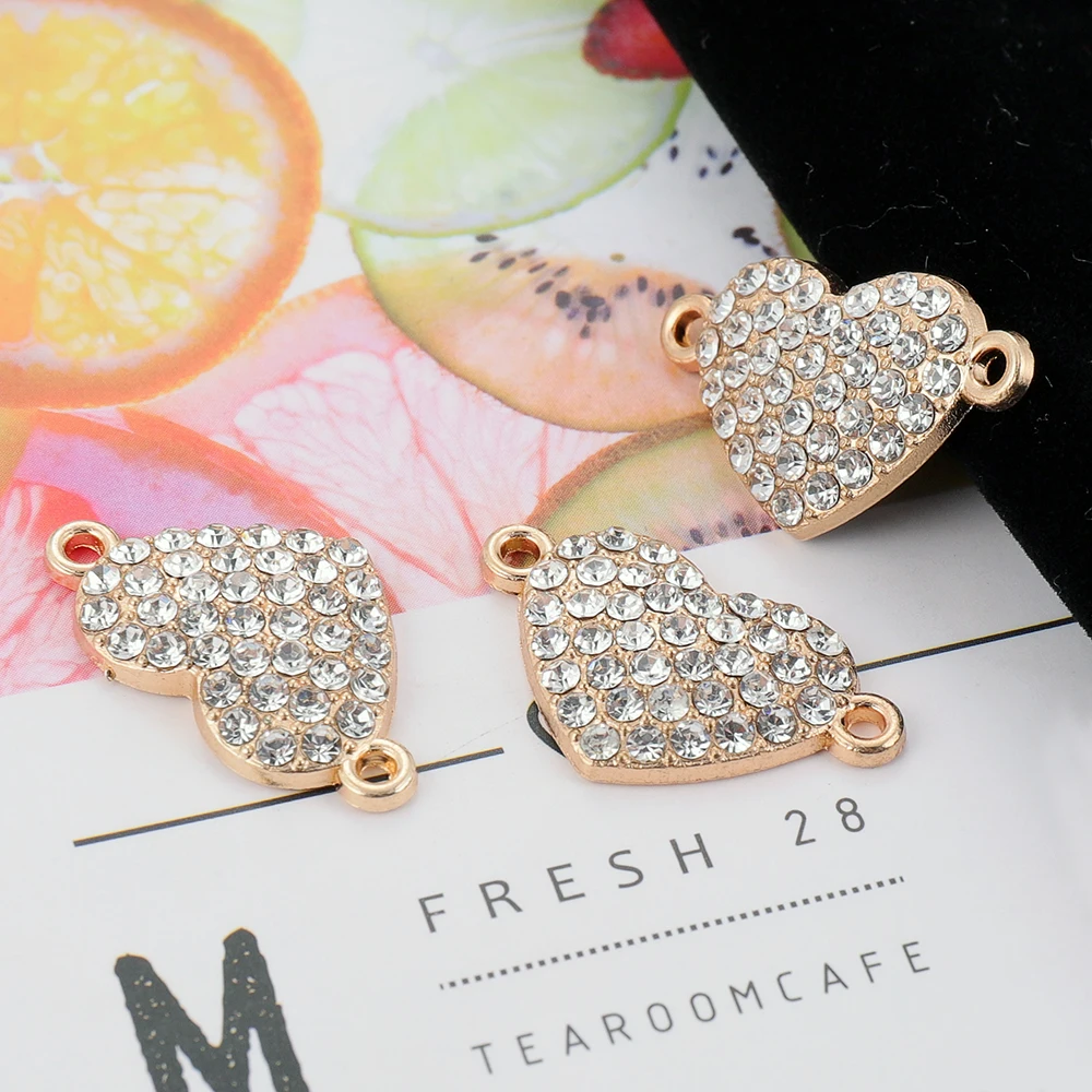 

10pcs/lot Heart Gold Plated Full Crystal Charms Connector Pendant DIY Neckalce Bracelet For Jewelry Making Accessories