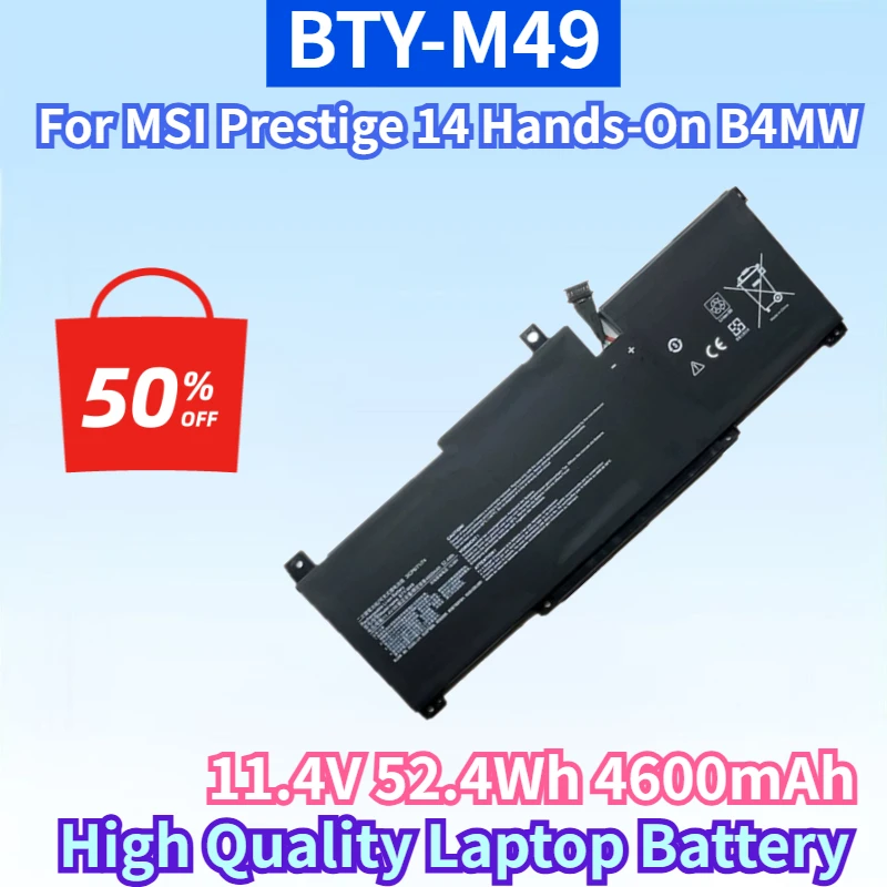 Newest BTY-M49 11.4V 52.4Wh 4600mAh Li-polymer Battery for MSI Prestige 14 Hands-On B4MW B10M MS-155 High Quality Laptop Battery
