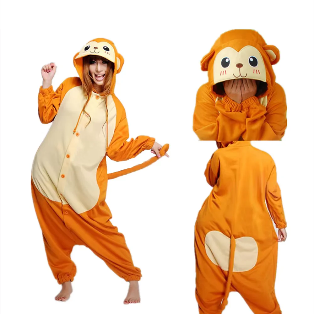 

HKSNG Christmas Party Winter Warm Adult Animal Monkey Pajamas Flannel Onesie Cosplay Homewear For Girls And Women Kigurumi
