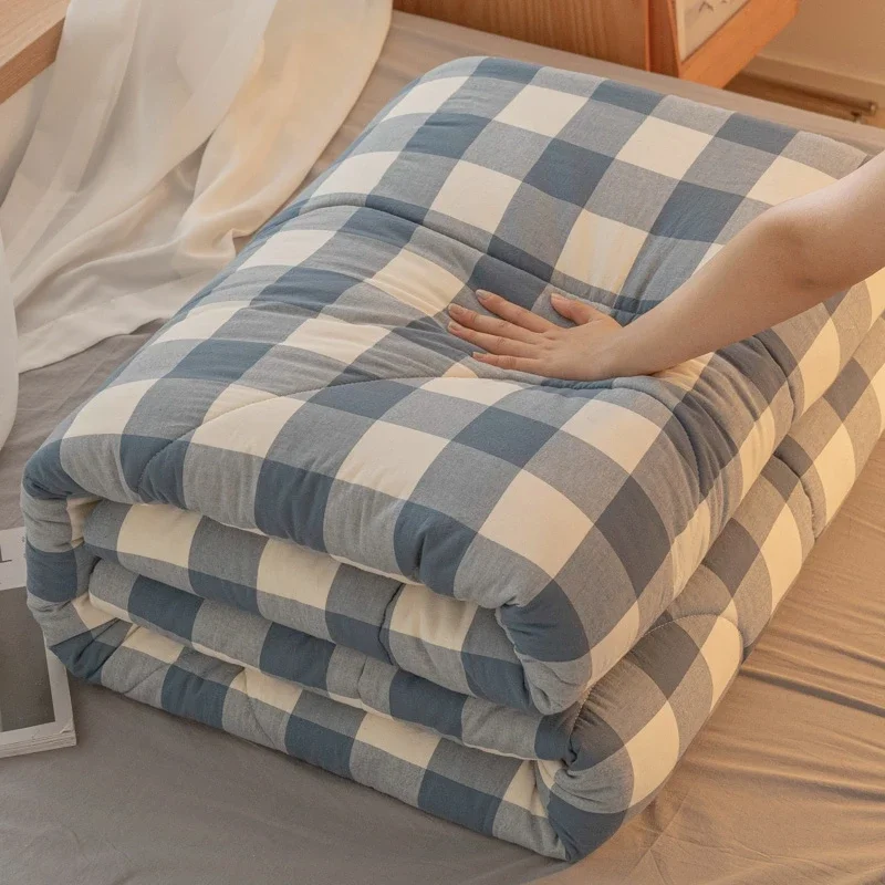 

Winter Blue Buffalo Plaid Quilt Single Double Checkered Bedding Soft Microfiber Bedspread Lightweight Geometric Coverlet Blanket