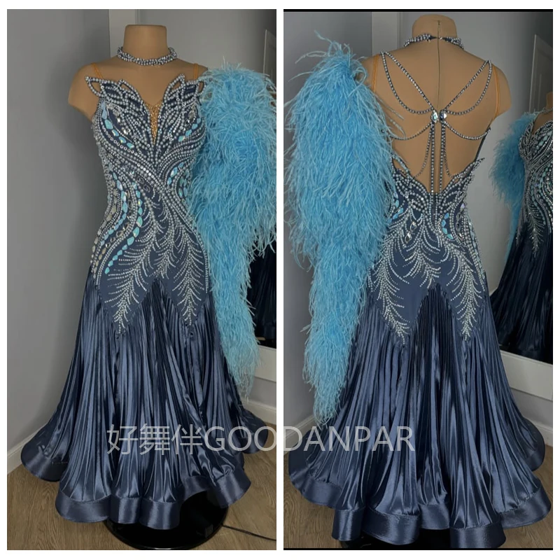 

GOODANPAR Girls Professional New Standard Ballroom Dance Dress Women Girls Competition Costume Lycra Waltz Stage