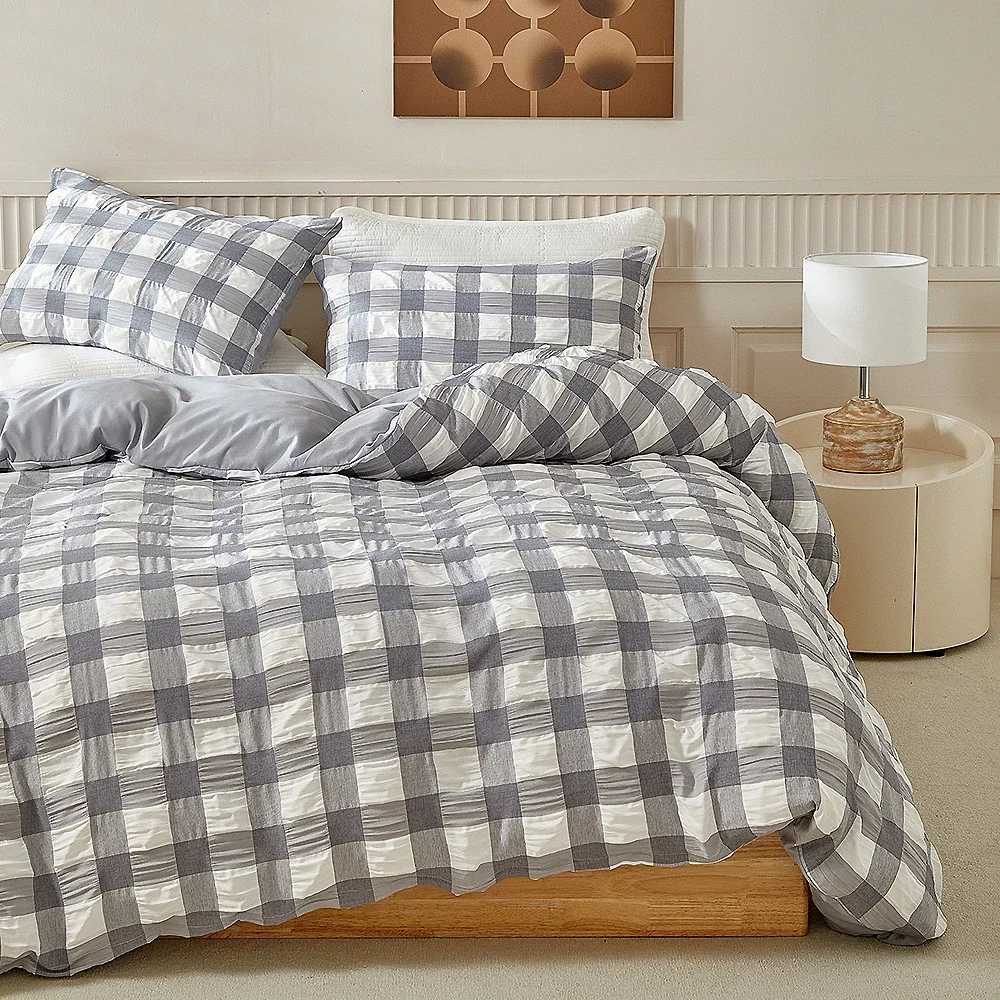 New Seersucker Queen Duvet Cover Set Soft Comfortable Single Double Bedding Set Versatile Bedroom Quilt Cover and Pillowcases