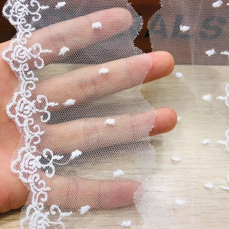 3yards/lot Width 7cm White Cotton Embroidered Lace Trim Fabric Clothing Materials Novelty DIY Lace Accessories