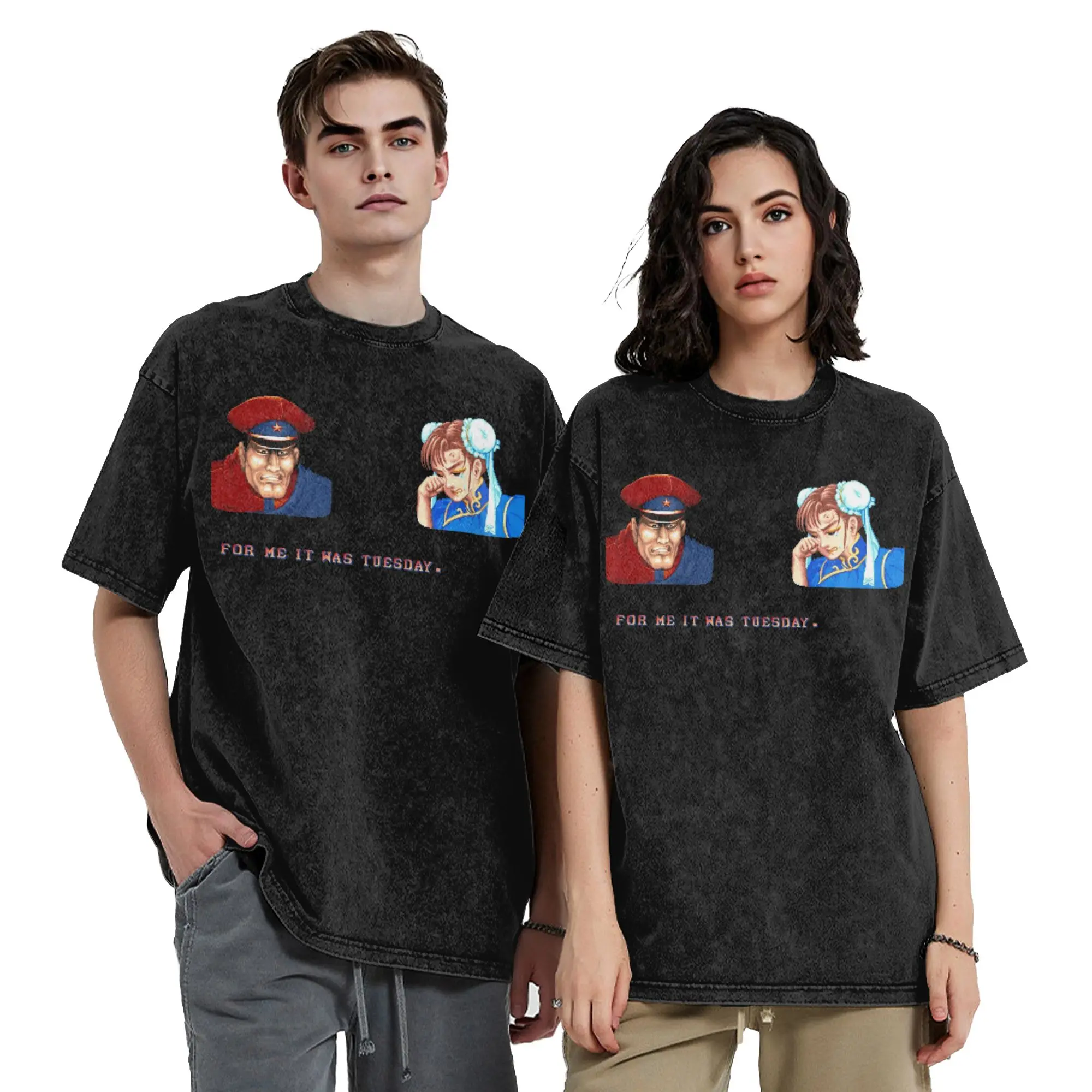 Washed T Shirts Street Fighters Bisons Tuesday Hip Hop T-Shirts Harajuku  Streetwear Short Sleeve Printed Tee Shirt Men Women