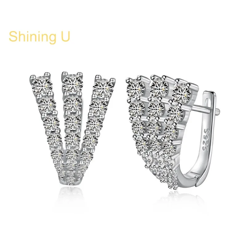 

Shining U S925 Silver 3 Rows Zircon Gems Hoop Earrings for Women Fine Jewelry Anniversary