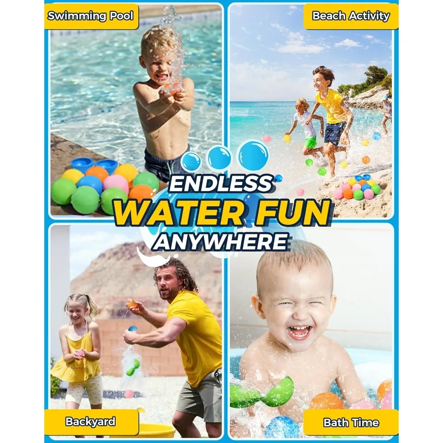 Palloncini d'acqua riutilizzabili da 15 pezzi, riempimento rapido, giocattoli da bagno in piscina per bambini, giocattolo d'acqua estivo per ragazzi e ragazze, palline per bombe d'acqua, famiglia Wate