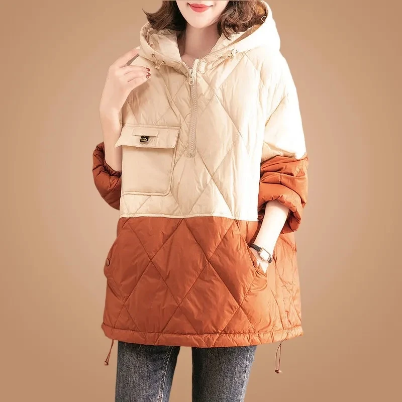 

Women's Hooded Parkas Cotton-Padded Coat Winter2023 New Fashion Mother Down Cotton Jacket Pocket Windproof Casual Outwear Female