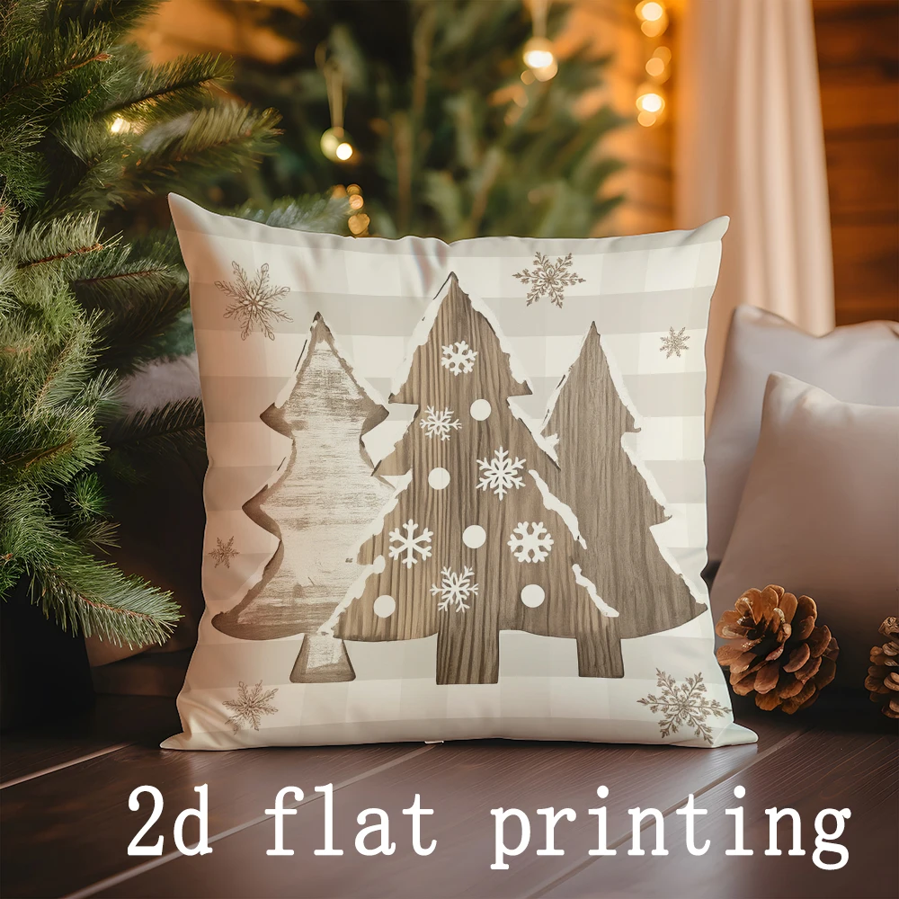 Home Decor Christmas Joy: Let It Snow & Tree Prints Pattern Cushion Cover Suitable for Sofa Bedroom Car Pillow Cover