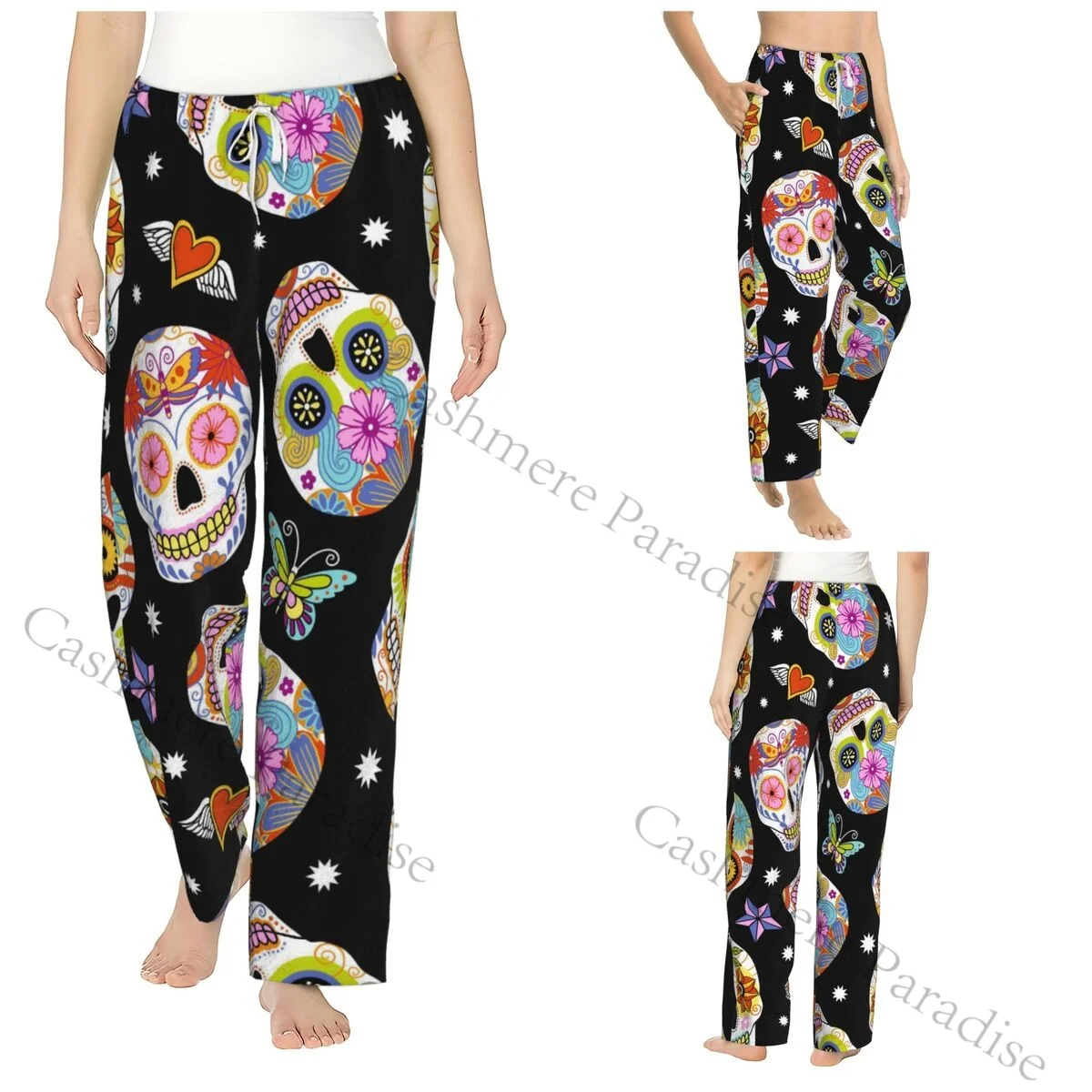 

Sugar Skull Mexican Flower Cozy Flannel Pajama Pants for Women Sleep Bottoms Home Loungewear