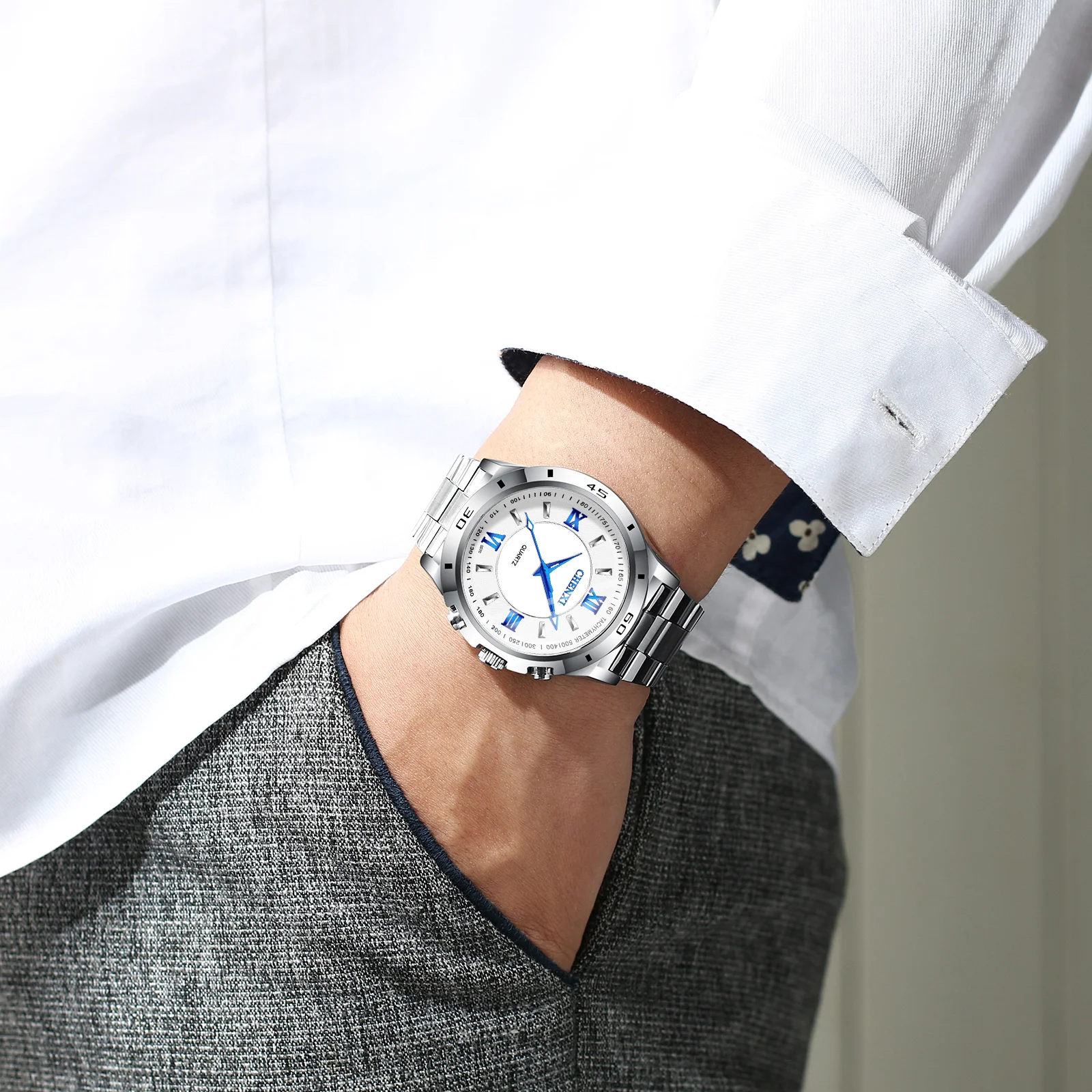 Chenxi-Reloj de pulsera de cuarzo para hombre y mujer, cronógrafo de marca de acero, 027C