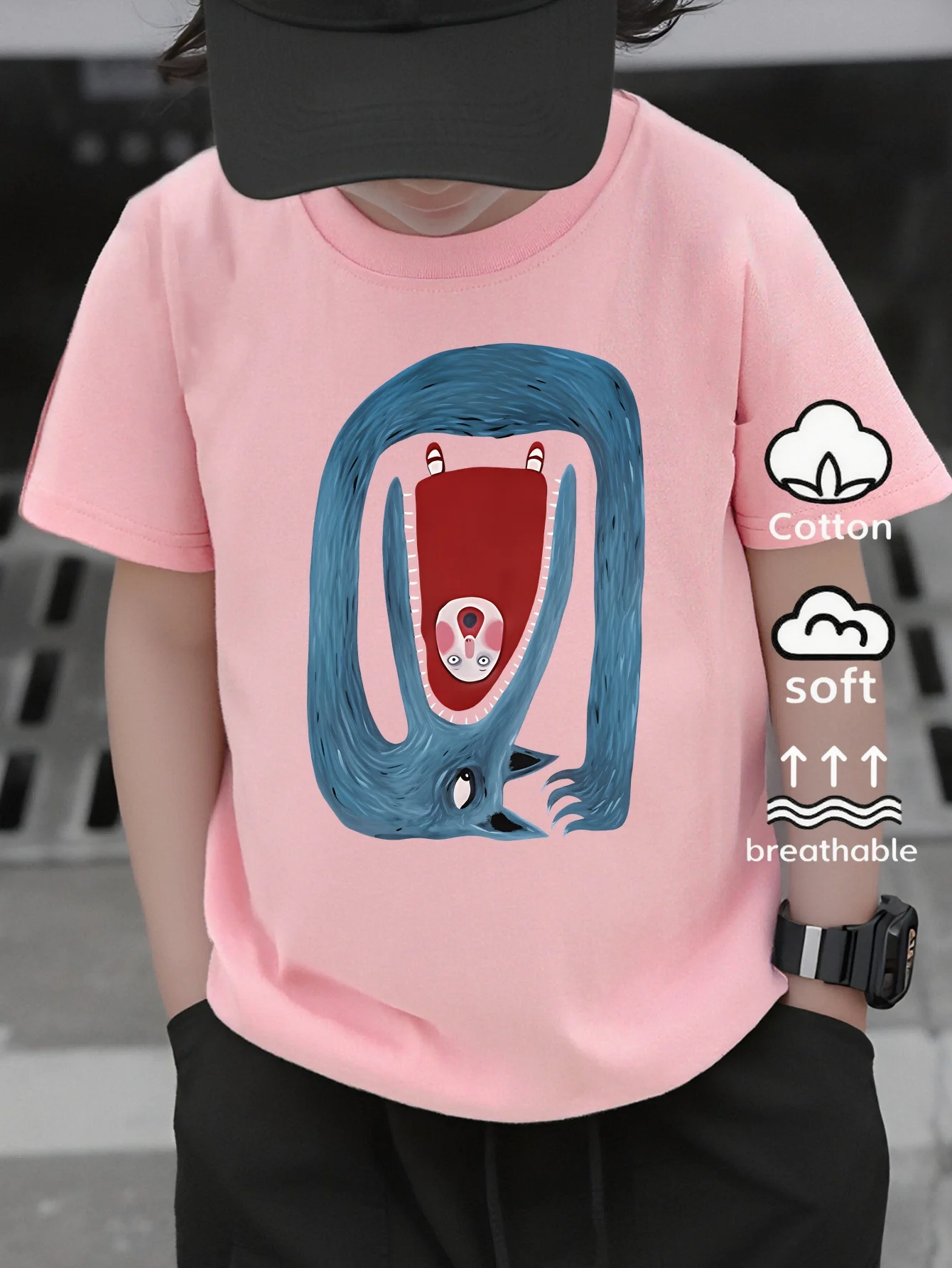 Fantasy Creature Pattern Round Neck Personalized Children's Top Versatile and Fashionable Daily Parent-child Outfit