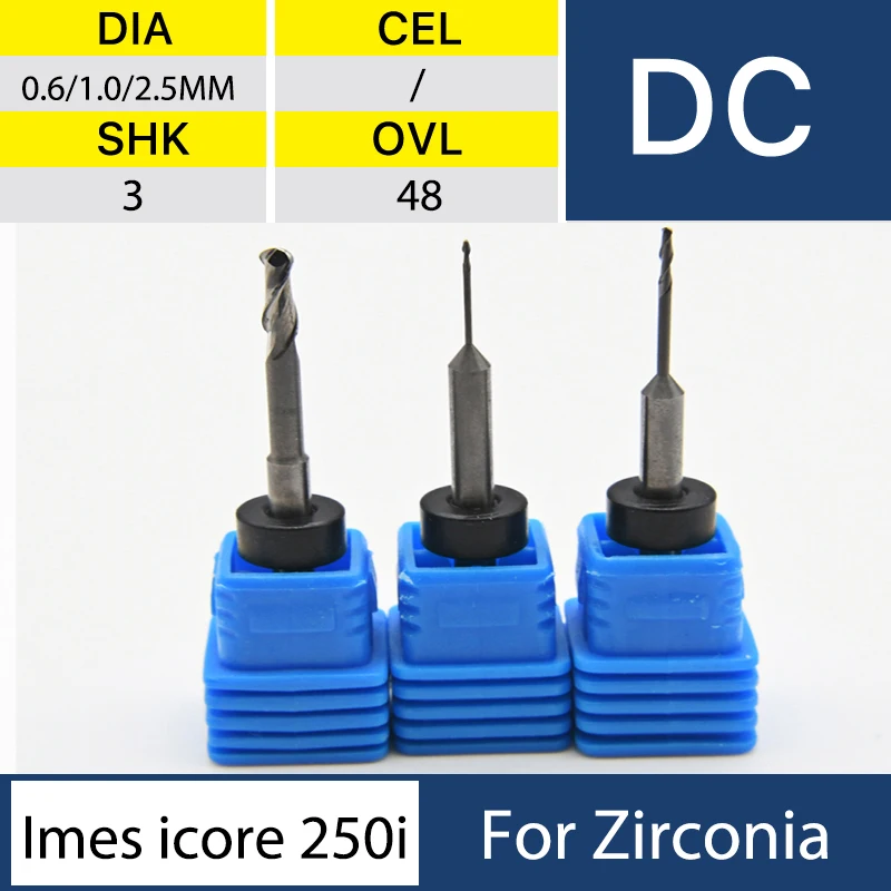 

XANGTECH Imes Icore 250i Milling Bur 0.6/1.0/2.5mm Shank D 3mm for Dental Zirconia Zirconium Blocks