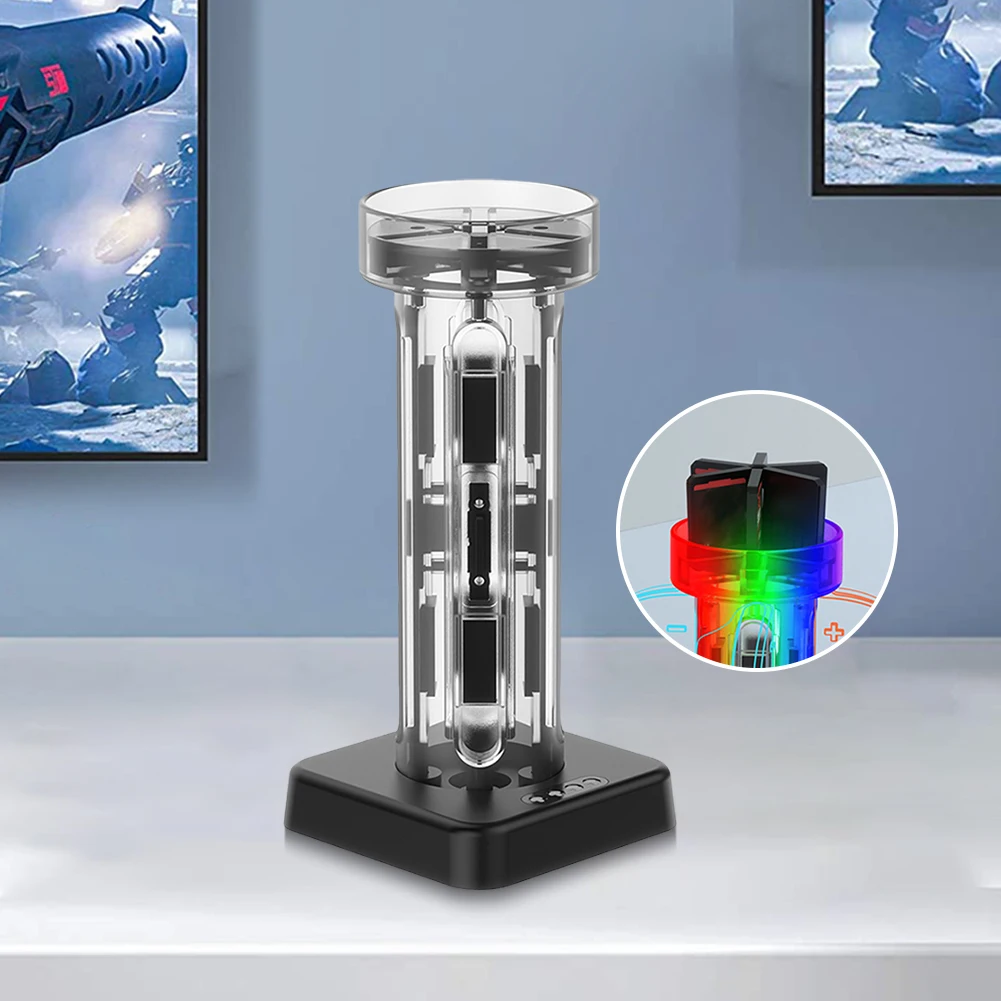 4 In 1 Game Controller Charger with Cassettes Slot Small Handle Charging Base RGB Controller Stand for NS Accessories