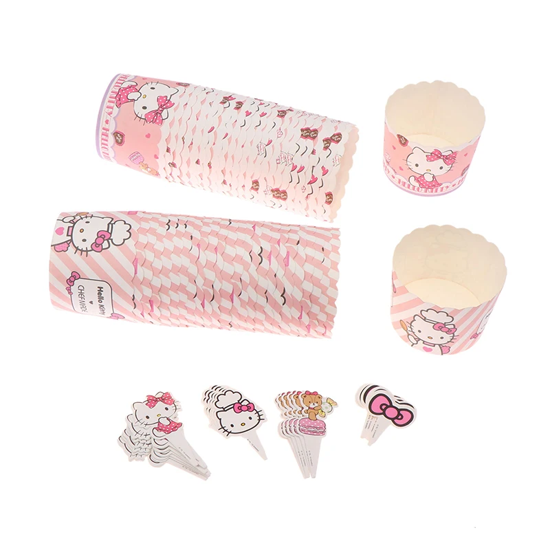 25Pcs Sanrio Anime Hello Kitty Cupcake Packaging For Children's Birthday Party Dessert Cups Heat-Resistant Cake Paper Holders