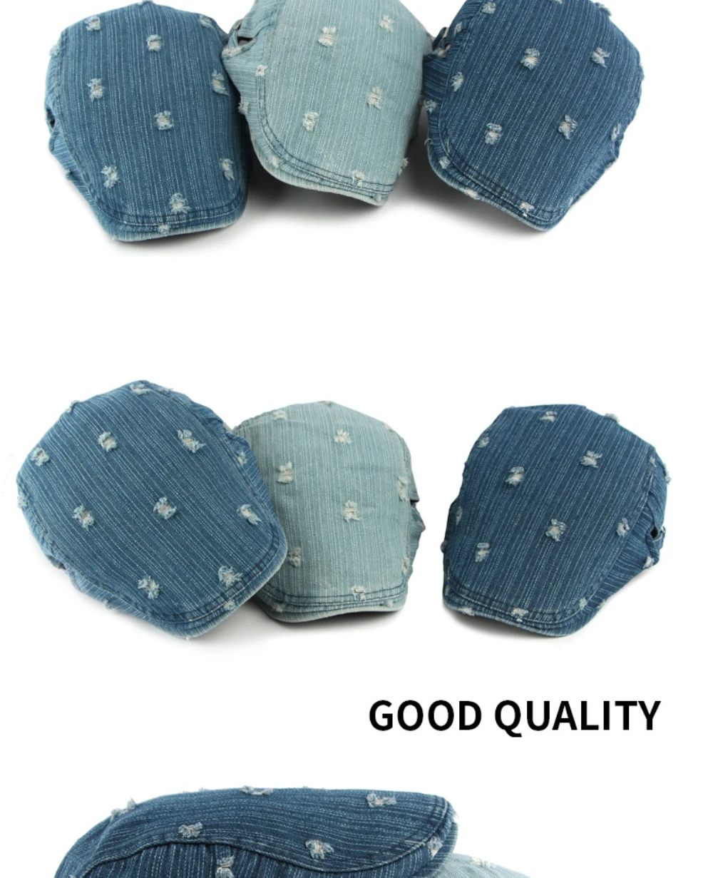 HT5099 Herren- und Damen-Baskenmütze, Retro-Künstlermütze aus Baumwolle, Verstellbare Ivy-Flatcap für Männer und Frauen, Frühling-Herbst Denim-Baskenmütze – Detail 3