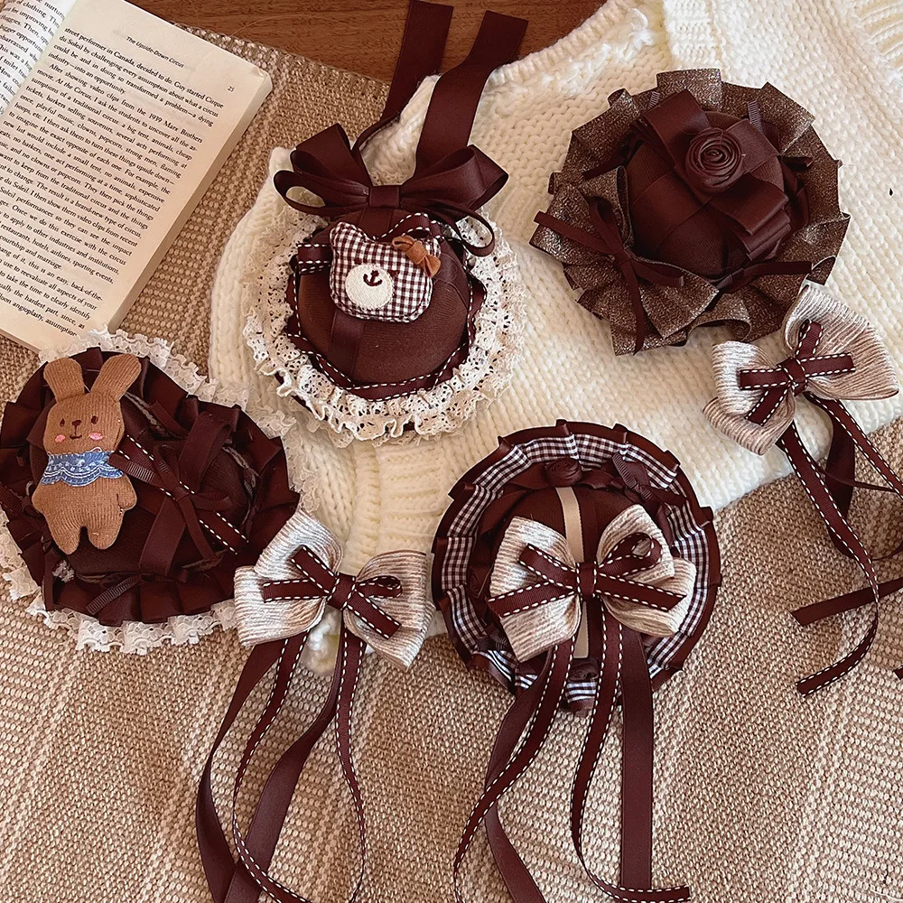 

Rose bear gift hat cute Japanese lace bow brown headgear lolita lolita hair accessories