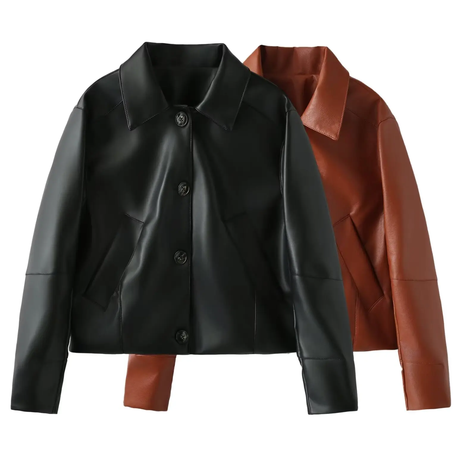 JNLEAOG Cappotto Jaet in pelle Faionable da donna Primavera Autunno Stagione Stand Fit Fibra di poliestere Lungo Bottone Sve Cl...
