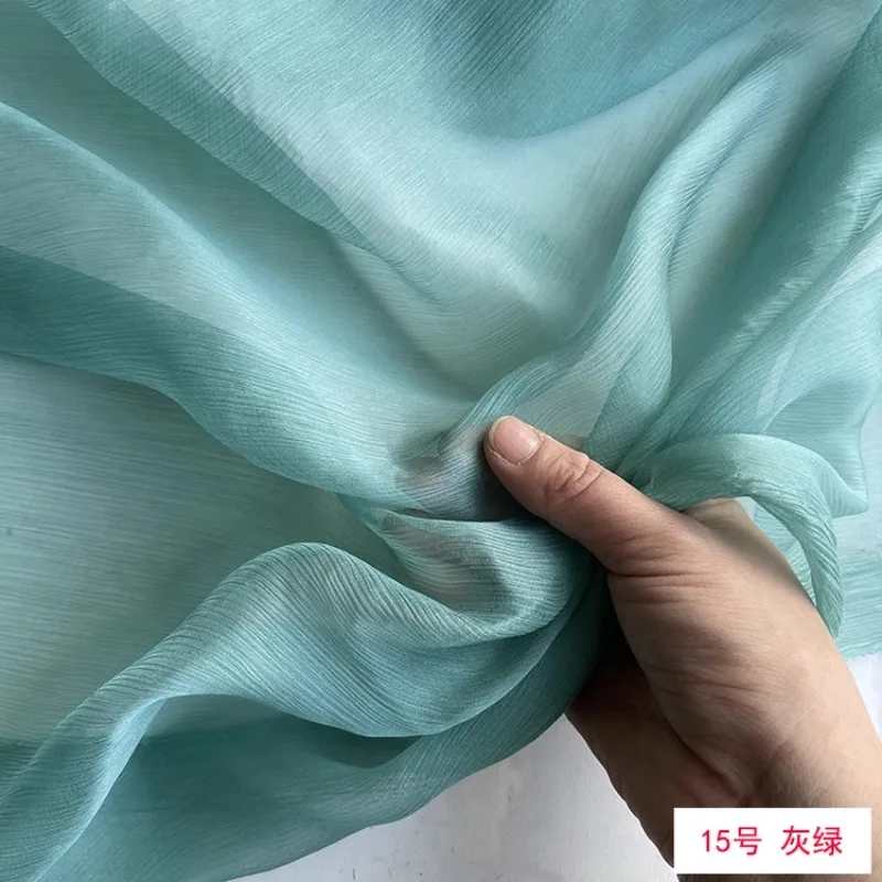 140Cm Wide Silk Smooth Georgette Fabrics Thin Transparent Solid Color Pleated Mulberry Silk Dress Fabric Wholesale