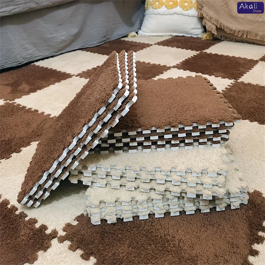 

Plush Modular Area Rug Set Thick Anti-Bump Bedroom Bedside Square Crawling Mat Hand Wash Only Room Decor