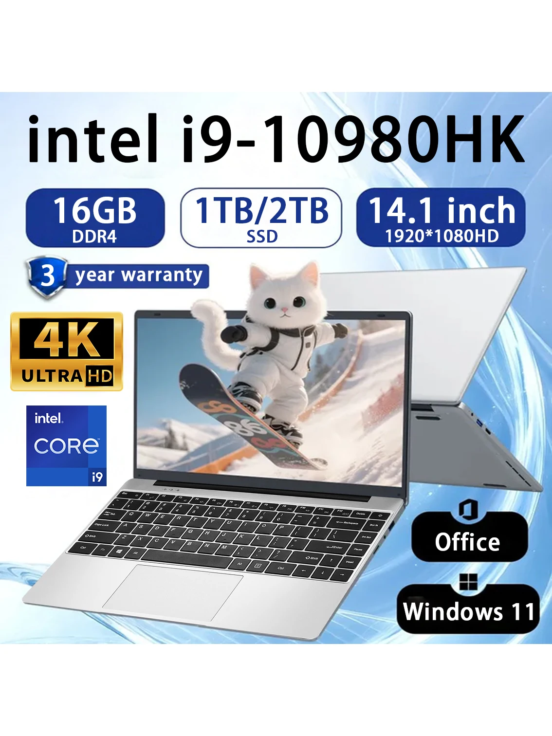 NEUER Intel Core i9 10980HK Laptop 14,1 Zoll 16GB RAM 2TB SSD Tragbarer Gaming-Laptop Windows 11 Pro Office PC Notebook-Computer