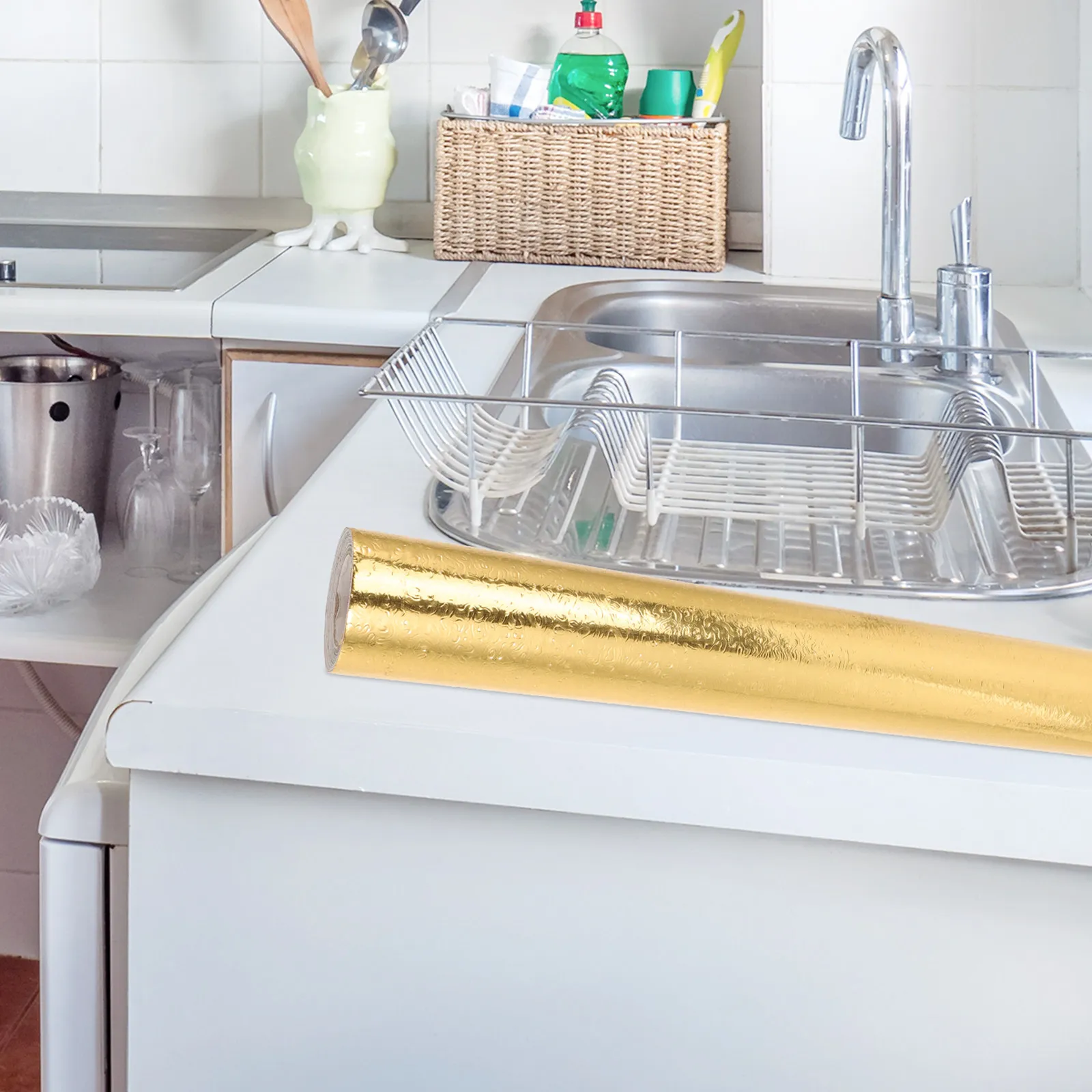 Tile Stickers Kitchen Oilproof Self-adhesive Decorative Bathroom Waterproof Golden