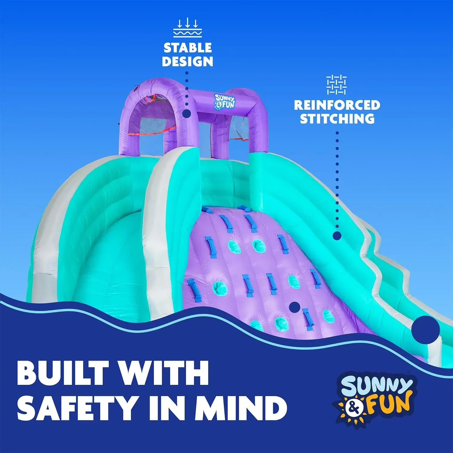 Ultra Climber opblaasbaar waterglijbaanpark – heavy-duty voor buitenplezier - klimmuur, twee glijbanen en splashpool – eenvoudig in te stellen U