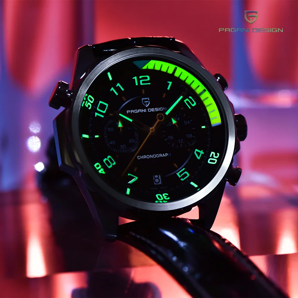 2025PAGANI تصميم جديد 44 مللي متر رجال الأعمال ساعة كوارتز مقياس دوار الهاتفي كرونوغراف 50 متر مقاوم للماء ضوء الليل ساعة رجالي #5