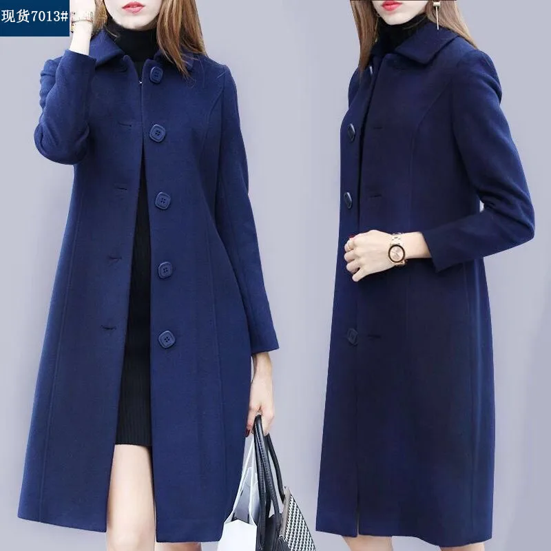 2023 New Fashion British Solid Button Woolen Coat Women Long Sleeve Coats Woman Elegant Pocket Slim Outwear Mujer