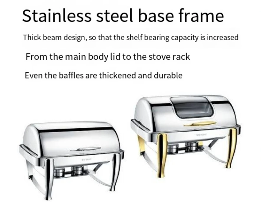 Commercial Hotel Cooking Equipment Rectangular Thickened Full Flip Top Buffet Dishes Food Warmer