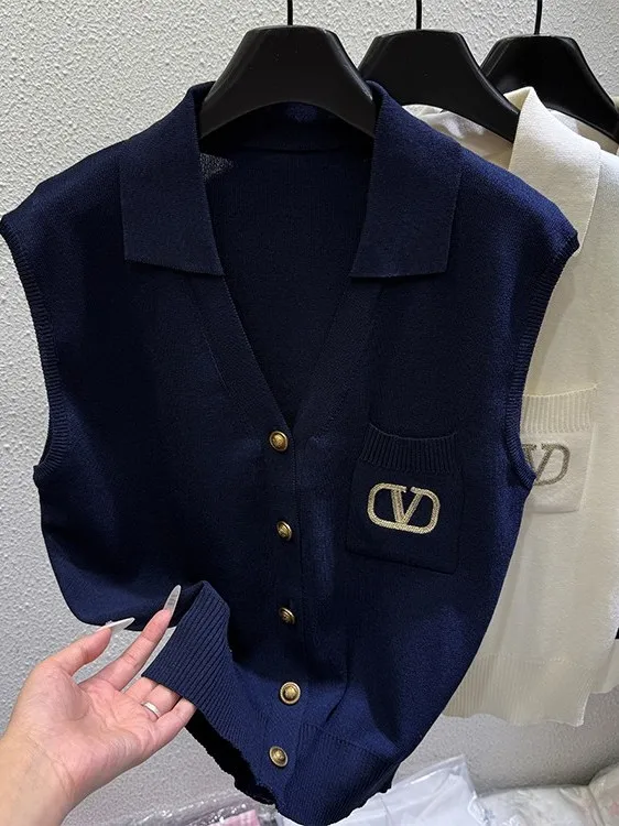 Atasan Rajut Wanita Slim Fit Musim Panas 2025, Tipis, Serbaguna, Desain Korea, Kasual, Bahan Sutra Es