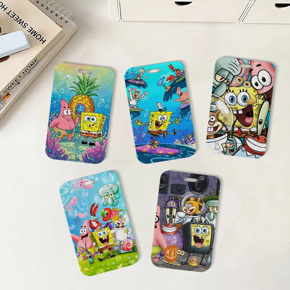 Anime S-SpongeBob S-SquarePants ID Badge Holder With Lanyard Neck Strap For Office School Name Card Credentials Case
