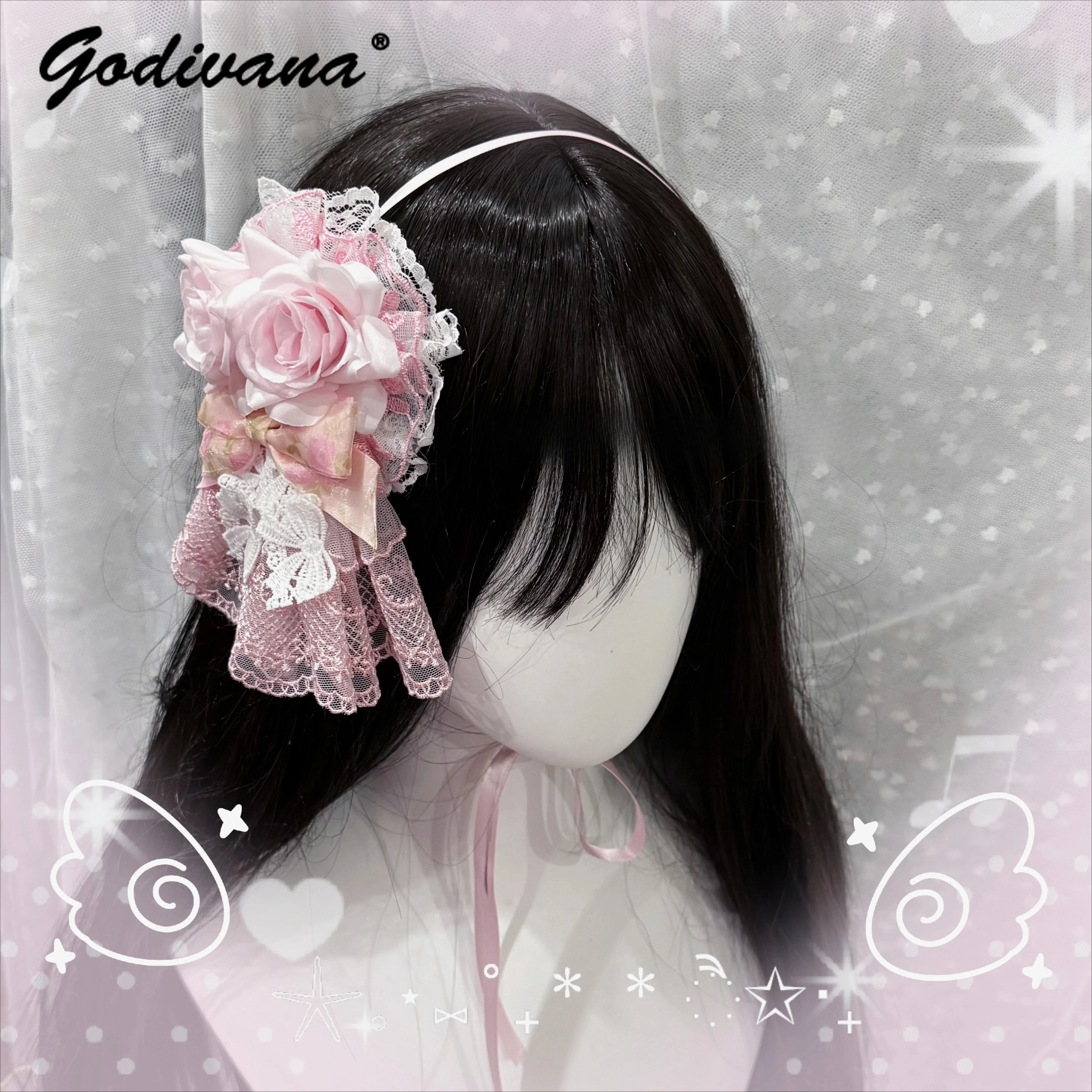 オリジナル手作りガルギャルヘアクリップヴィンテージローズ蝶花柄ロリータプリンセスピンクヘアクリップロリータ帽子サイドクリップ