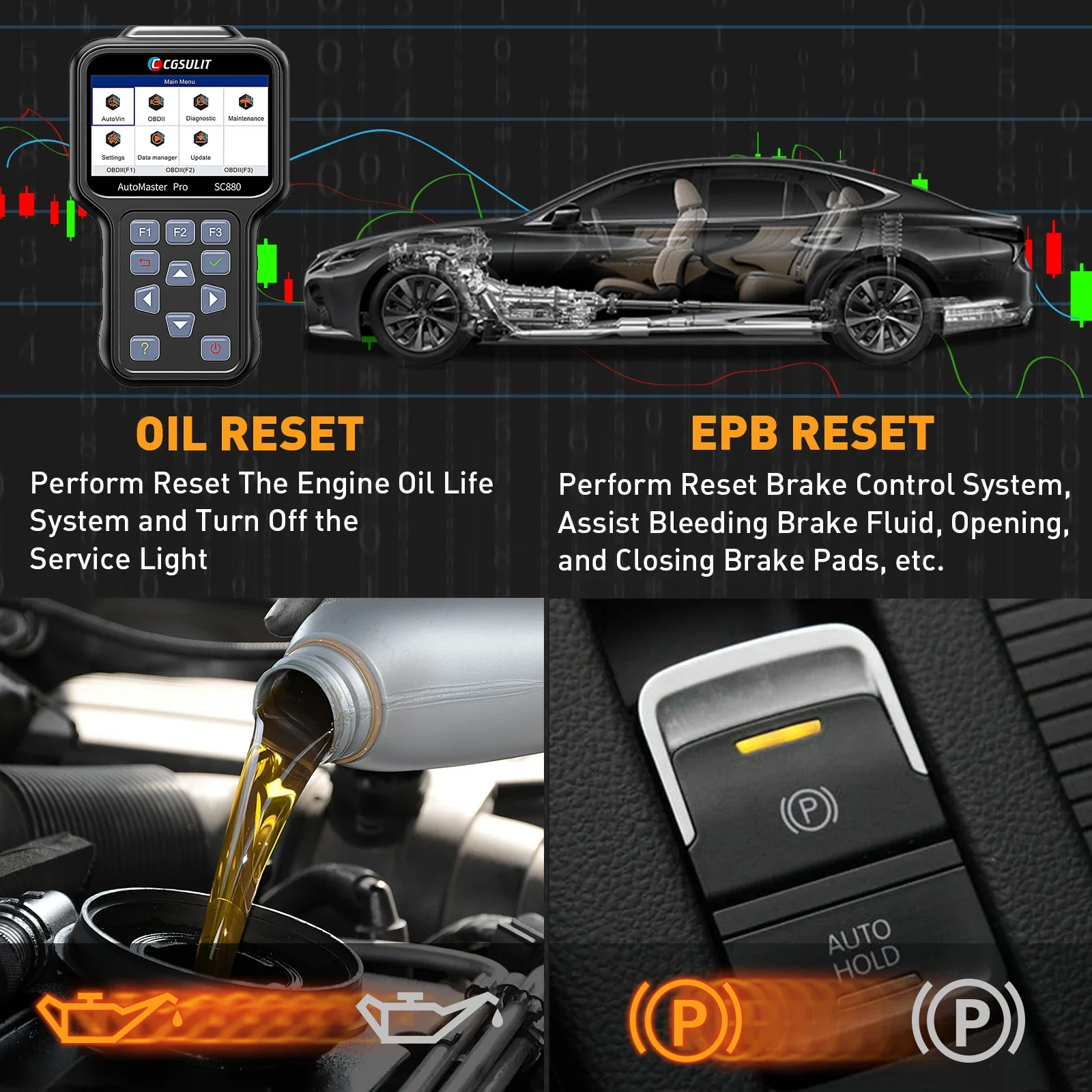 CGSULIT SC870 EPB Reset Mieage Reducer Vehicle Scan Tool Diagnosis Machine for 12 and 24 Volts Cars