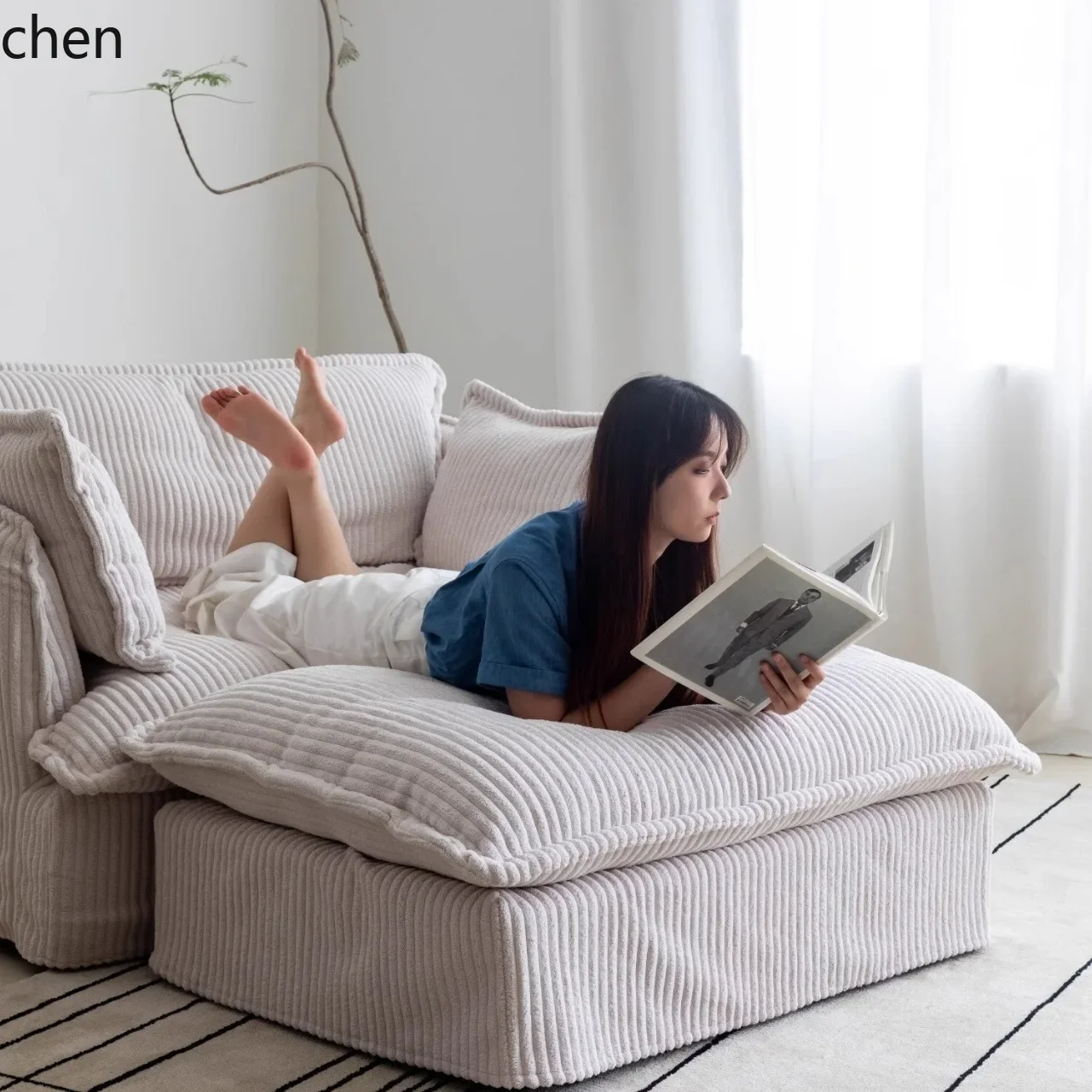 DSA-- Modern Detachable and Washable Large Single-Seat Fabric Corduroy Balcony Lazy Style Sofa Chair