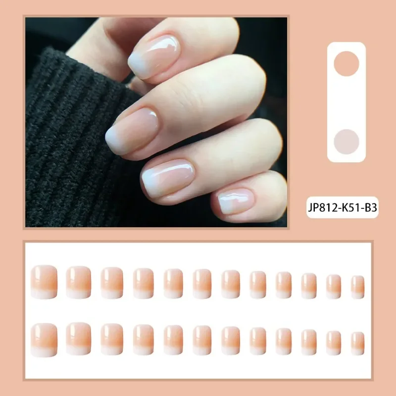 24Pcs Fake Nail for Women Classic French Gradient Press on Nail Art for Girls Finger Nails Short Square False Nails with Glue