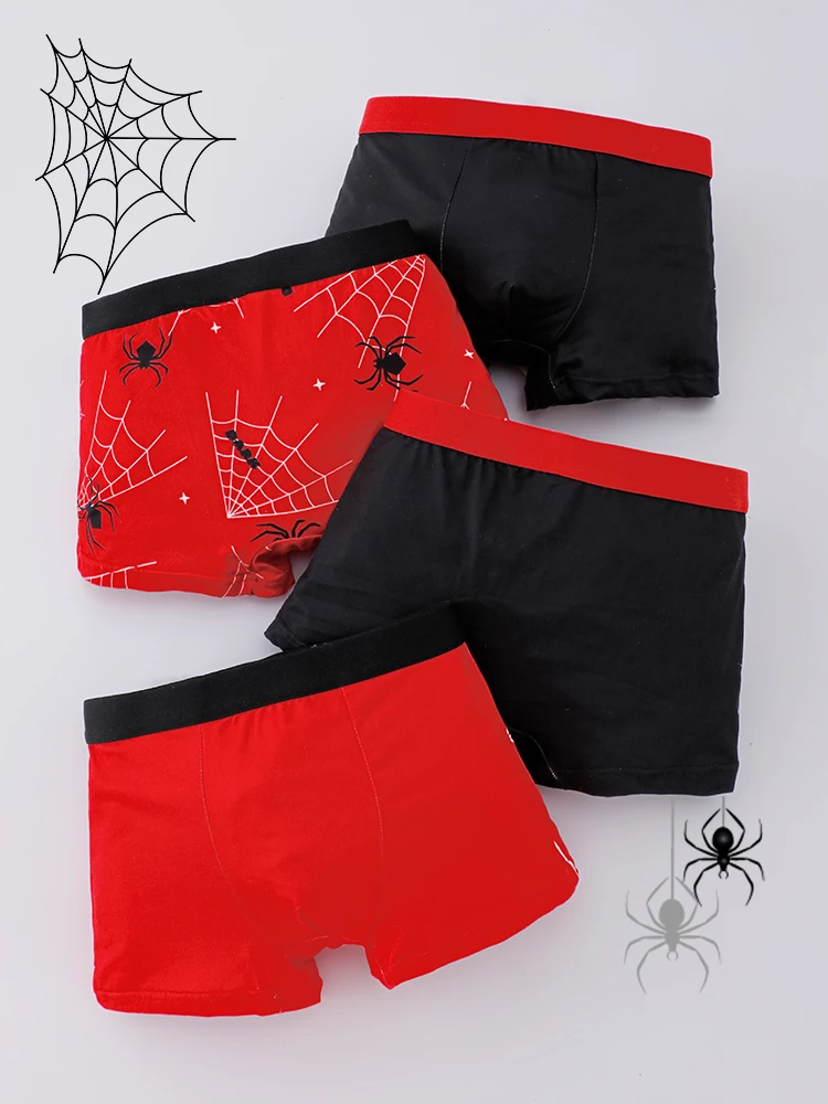 Teenage Boys' Spider Print Knitted Boxer Shorts Comfortable Fabric Sports Underwear No Chafing Four Seasons Wearable