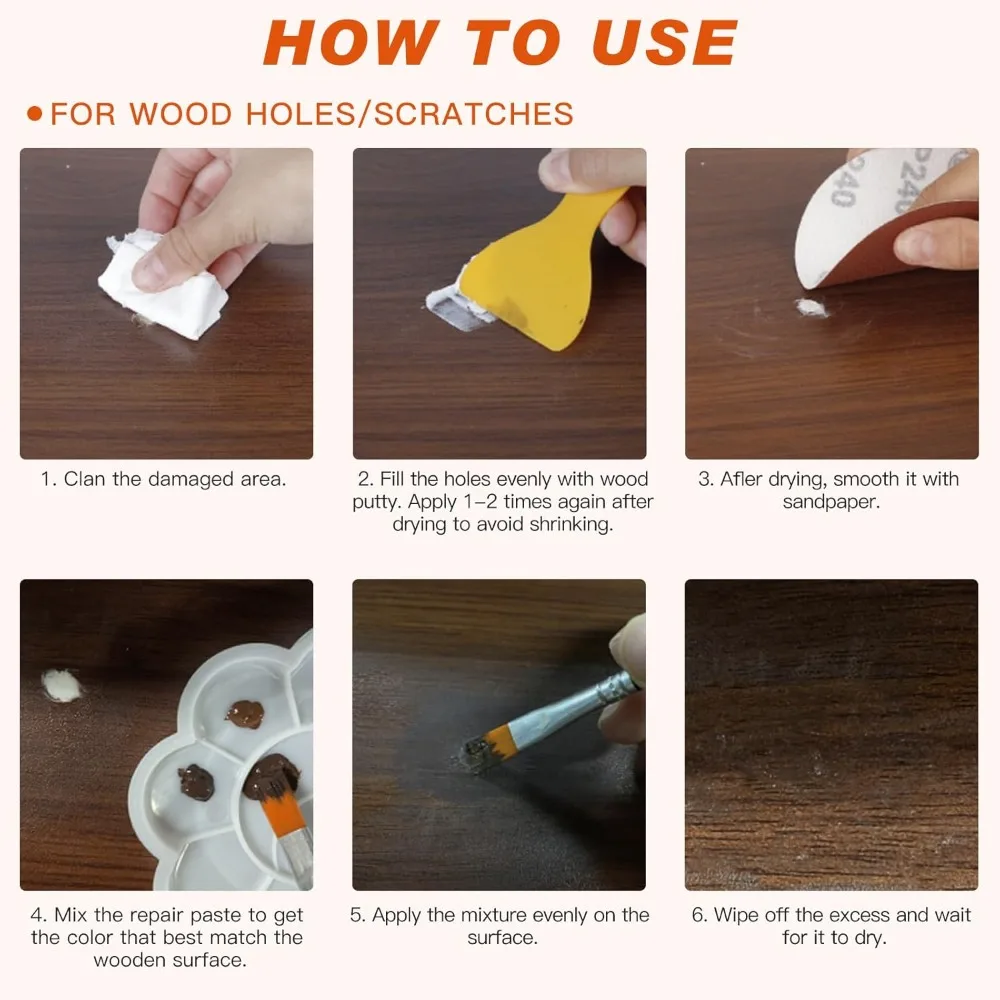 Kit de reparo de móveis de madeira SEISSO, atualizam enchimentos de madeira com marcadores de retoque e cera polonesa para sofás, creme de restauração