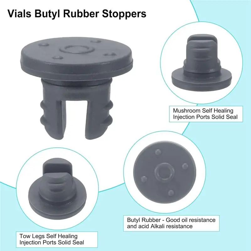 ABUH-7.5 Mm/0.3 Inch Vials Rubber Stoppers, 200 Pcs Two Legs Butyl Rubber Bottle Stopper Self-Healing Injection Ports Seal view 2