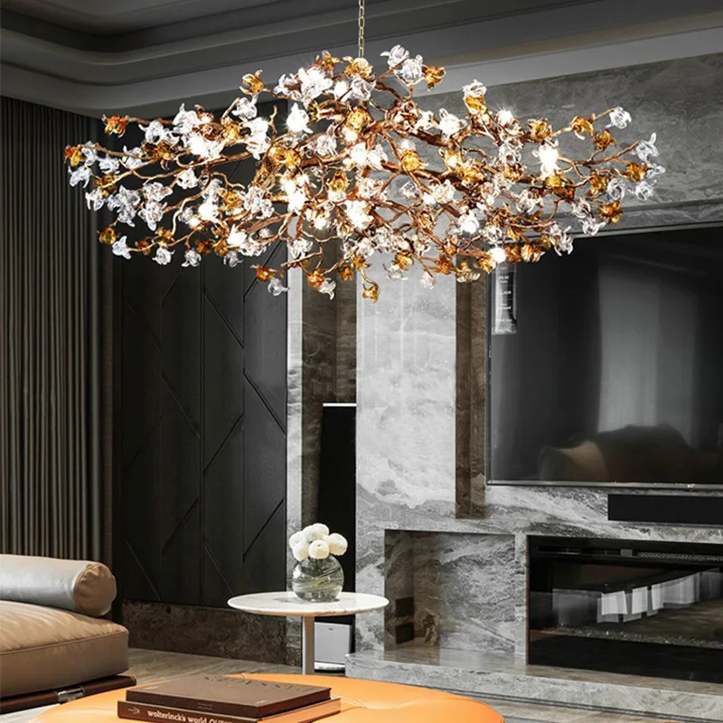 Retro Pure copper pendant chandelier Tree Branch design Luxury living room restaurant exhibition hall store house decoration LED