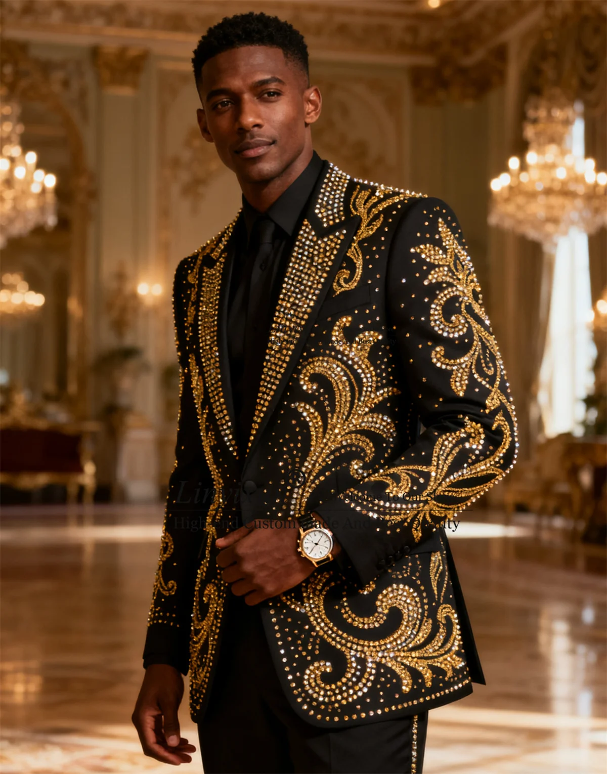 

Customized Handsome Slim Fit Men Suits Rhinestones Beaded Wedding Tuxedos Slim Fit Ropa hombre 2 Pieces Sets Groom Male Blazers