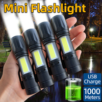 Portable Zoomable LED Flashlight USB Rechargeable Waterproof Mini Handheld COB LED Tactical Flashlight for Biking Camping