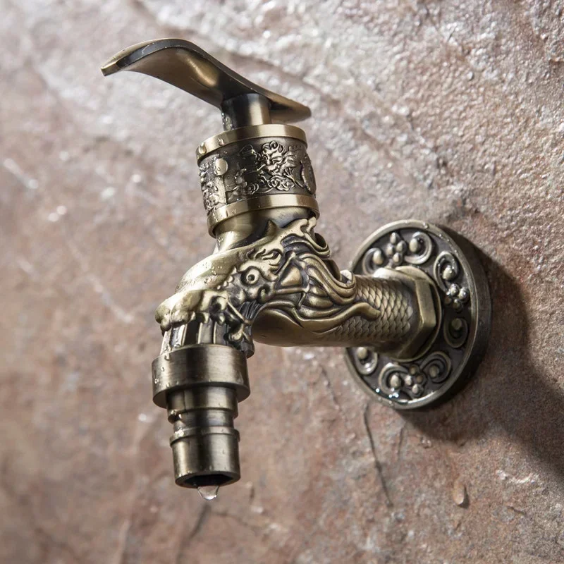 Household Portable Vintage Garden Bibcock Tap Wall Mounted Mop Faucet Brass Antique Bronze Washing Machine Crane Outdoor Faucet