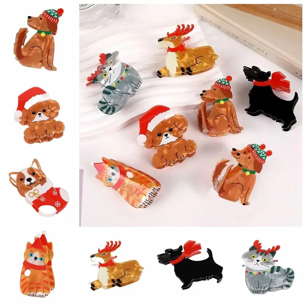 

Puppy Animal Dog Hair Claw Cartoon Christmas Hat Hair Clip Cat Hair Clip Festival Headdress Grab Clip Christmas Elk Shark Clip