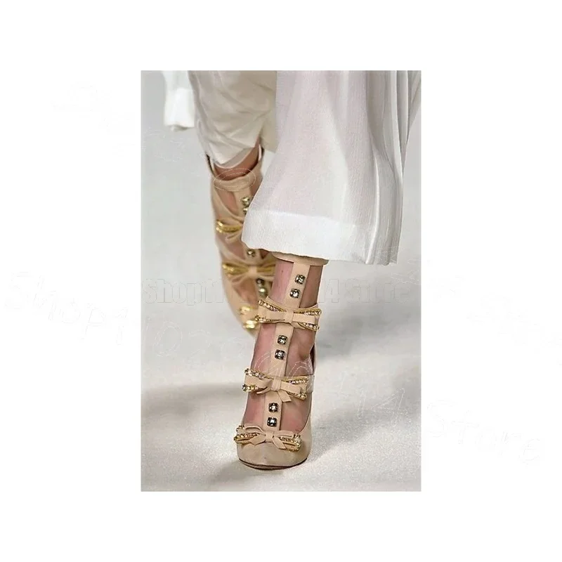 

Crystal Decor Beige Bow Knot Pointed Toe Sandals Back Zipper Women Shoes Thin High Heels Party Banquet 2026 Zapatos Para Mujere