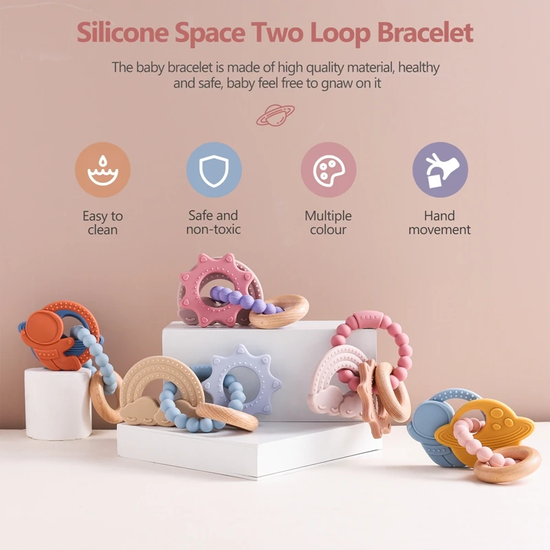 Silicone Teether Food Grade Baby 0-12 Toys ToddlersTeething Ring Sensory Toys BPA-free Silicone Teether Bracelet Accessories