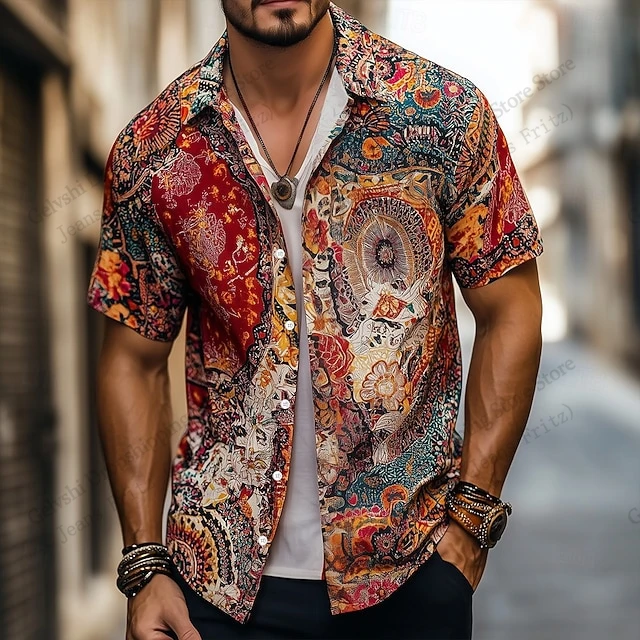Fashion Men Summer Hawaiian Shirt Floral Indian Boho 3d Print Shirt Short Sleeve Button-Up Beach Shirt Women Blouse Men Clothing - view 2