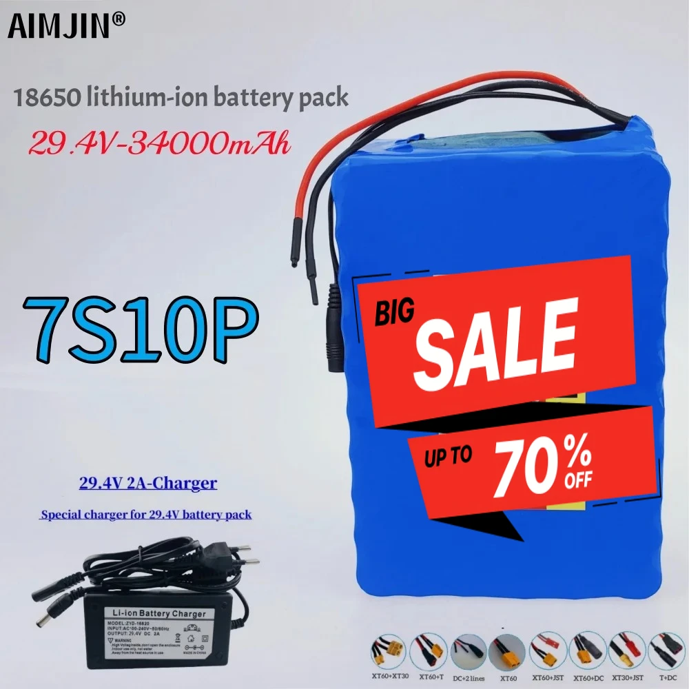 

7S10P 18650 Lithium Ion Battery 29.4V 34000mAh High Capacity for Electronics Rechargeable Battery Pack