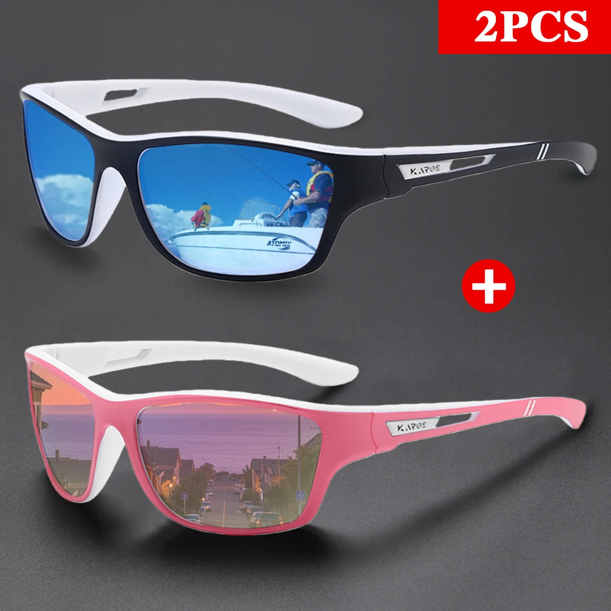 

2PCS KAROS Sports Sunglasses for Men Women Polarized Wraparound Cycling Driving Fishing Running UV400 Protection