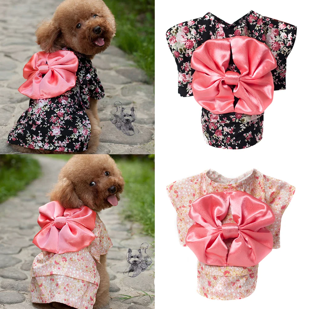 

1pc Japanese Kimono with Small Flowers Printing Outfit Costumes for Pets Dogs Puppy (Black XS) Japan kimono for pets