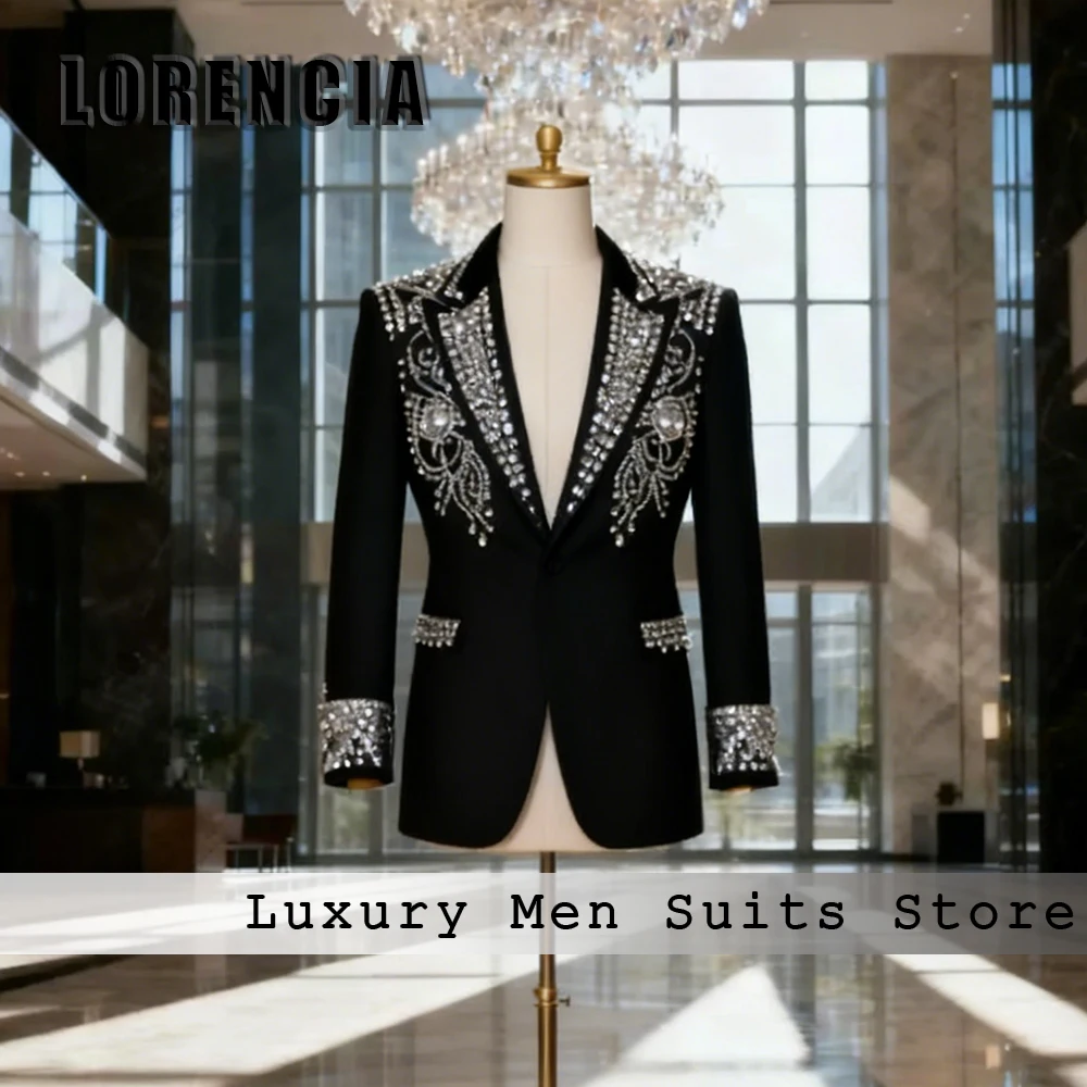 

Элегантные мужские костюмы с кристаллами, комплект из 2 предметов, однобортный свадебный смокинг для жениха, комплект 2025, блейзерные брюки по индивидуальному заказу, trajes de novio